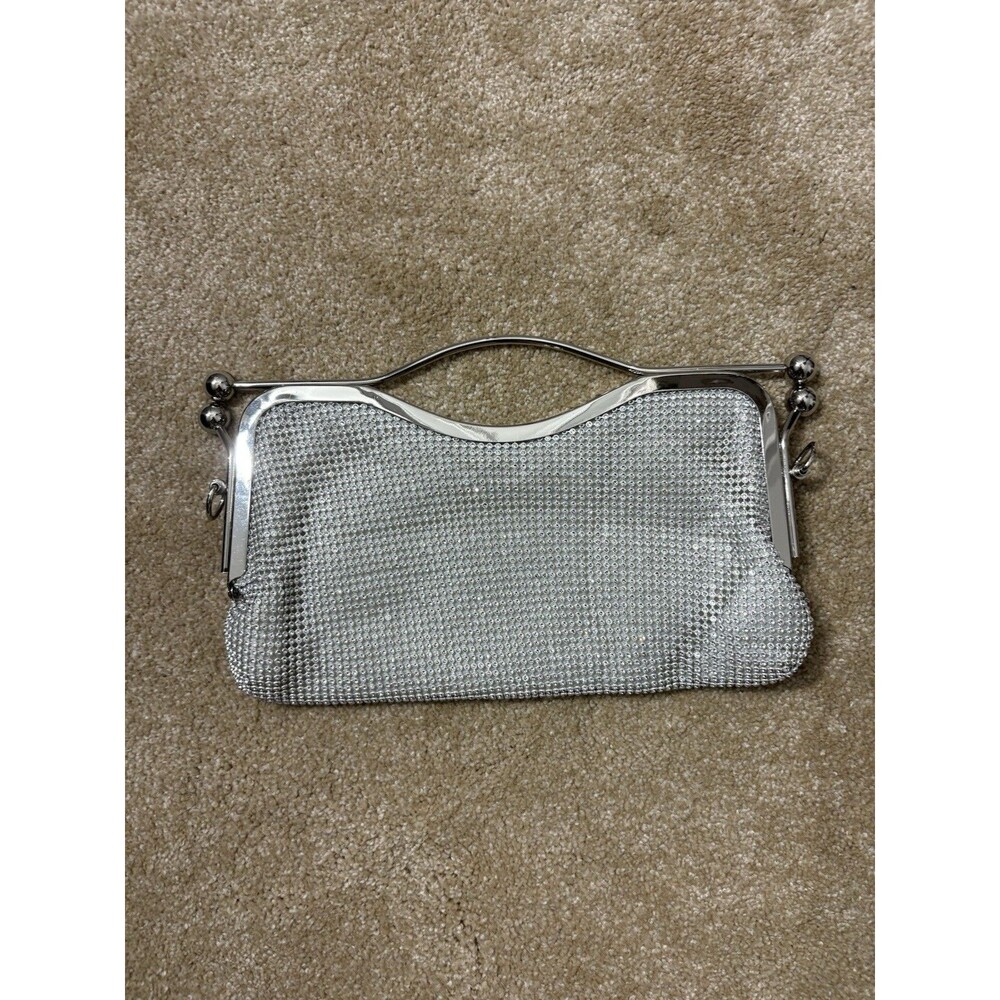LIKE DREAMS Silver Mesh Clutch Bag Top Handle Metallic Party Evening